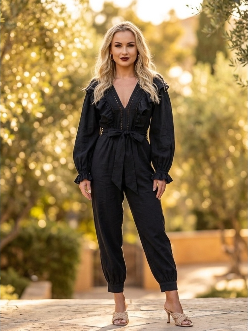 XS Farm Rio Black Laces & Ruffles Jumpsuit